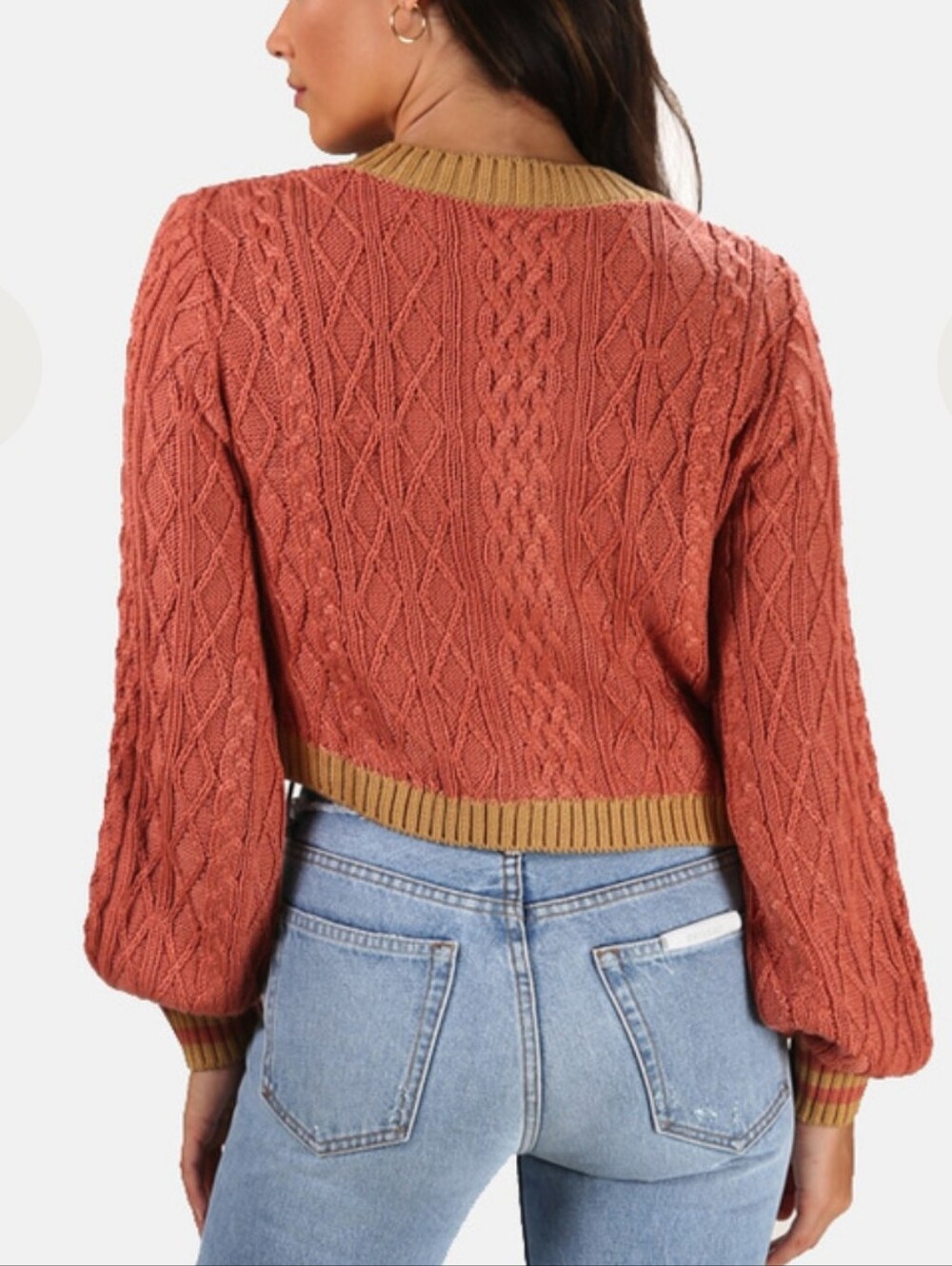 For Love And Lemons Sierra Asymmetrical Cropped Cable Knit Cardigan Sweater - Picture 9 of 9